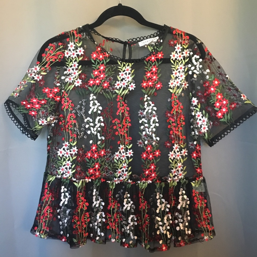 Floral Embroidery Mesh Top